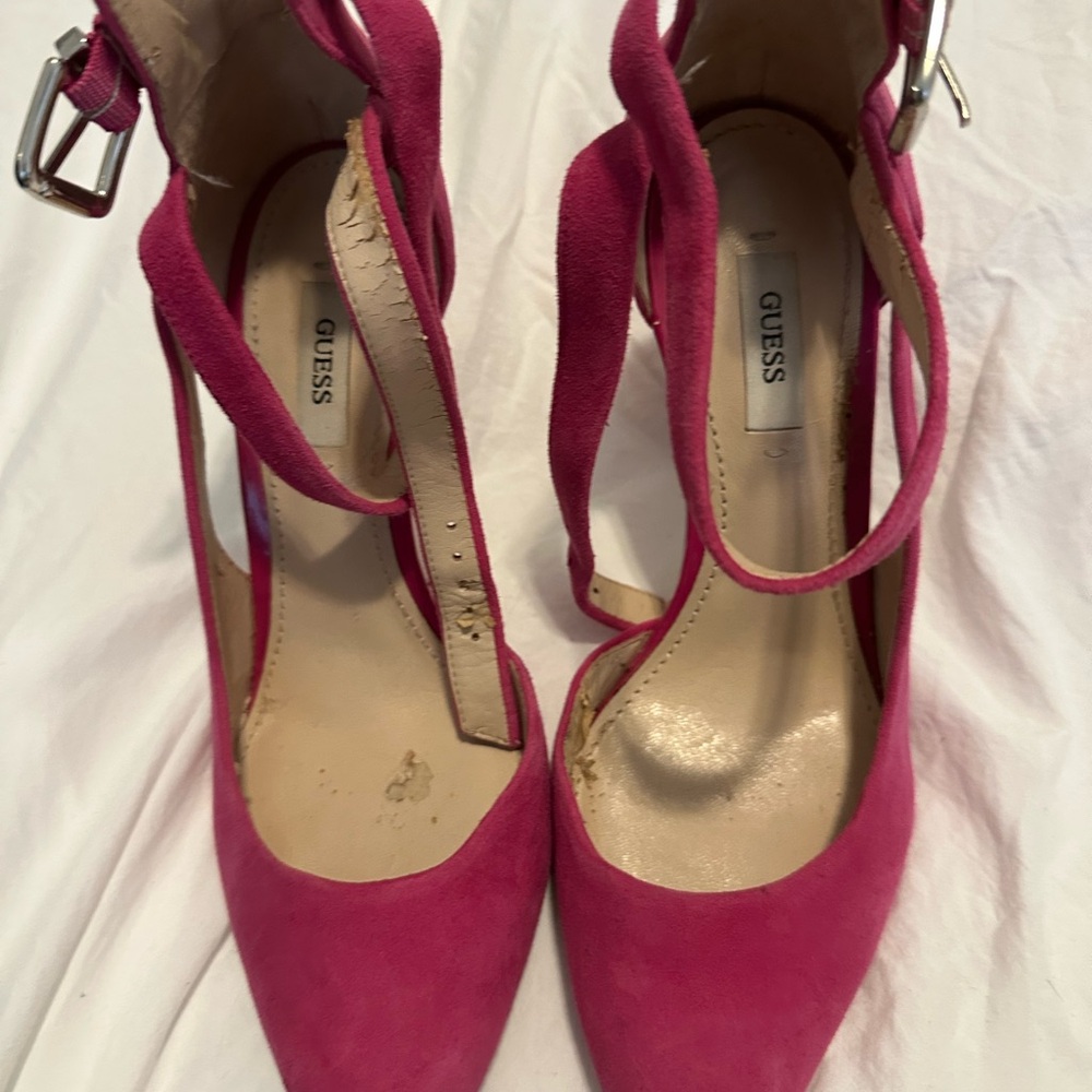 Guess Pink Suede Heels with Ankle Strap